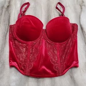 Victoria's Secret Corset Bra Red Velvet Lace